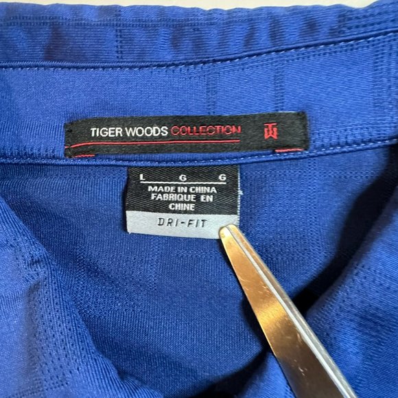 Nike Dri-Fit Blue Tiger Woods Geometric Stripe Performance Golf Polo Shirt Men L - Picture 4 of 9